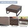 LOKATSE HOME Patio Dining Furniture Outdoor Square Bistro Side Coffee Table with Rattan Wicker Metal Slatted Steel Frame Aluminum Plastic Plate Wood Grain Desktop, Brown