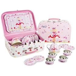 Lucy Locket Fairy Tale Metal Tea Set & Carry Case Toy (14 Piece Pink Tea Set for Children)