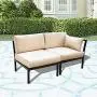 LOKATSE HOME 2 Piece Corner & Armless Sofa Outdoor Furniture Sectional Couch Set Patio Loveseat, 2Pcs, Khaki Cushions LOKATSE HOME 2 Piece Corner & Armless Sofa Outdoor Furniture Sectional Couch Set Patio Loveseat, 2Pcs, Khaki Cushions