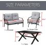 LOKATSE HOME 4 Pieces Outdoor Conversation Furniture Bistro Metal Seating Patio Armchairs Loveseat Set with Cushion & Coffee Table, 4 pcs Chair, Grey