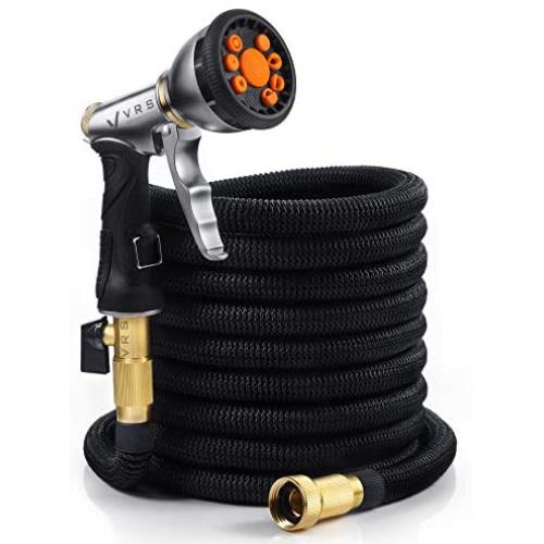 Very Right Stuff Expandable Garden Hose 50ft - Superior 3750D Fabric, 3-Layers Natural Latex Tube & Premium Brass Connectors - Zinc Spray Nozzle & Metal Holder - Lightweight & Flexible Watering Kit