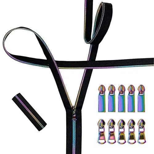 Stosts 10 Yards Rainbow Zipper Tape by The Yard #5 with 10 Pieces of Rainbow Teeth Zipper Pulls, Colorful Black Zipper Tape and Metallic Slider Pull Tab in 2 Styles for DIY Sewing Craft Bag Purse Stosts 10 Yards Rainbow Zipper Tape by The Yard #5 with 10 Pieces of Rainbow Teeth Zipper Pulls, Colorful Black Zipper Tape and Metallic Slider Pull Tab in 2 Styles for DIY Sewing Craft Bag Purse
