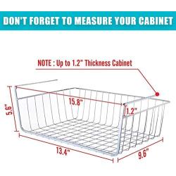 Comfecto Under Shelf Wire Basket, 4 Pack Stainless Steel Metal Hanging Storage Rack for Kitchen Cabinet Thickness Max 1.2 inch, Easy to Install Slides Under Shelves Organizer Pantry Bathroom, Chrome