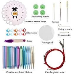 Looen 37pcs Aluminum Circular Knitting Needles Set with Ergonomic Handles,13 Size Interchangeable Crochet Needles with Storage Case for Small Project (Style 1)