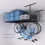 FLEXIMOUNTS 4x8 Overhead Garage Storage Rack w/Hooks Adjustable Ceiling Storage Rack, 96'' Length x 48'' Width x 40'' Height, 22-40'' Ceiling Dropdown, Black FLEXIMOUNTS 4x8 Overhead Garage Storage Rack w/Hooks Adjustable Ceiling Storage Rack, 96'' Length x 48'' Width x 40'' Height, 22-40'' Ceiling Dropdown, Black