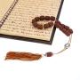 Brown Lava Stones (Long Beads), Handmade Greek Worry Beads or Komboloi with Alpaca Metal Parts on Pure Silk Cord & Tassel, Length 35cm (13.8)