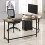 VECELO Modern L-Shaped Corner Computer Desk with CPU Stand/PC Laptop Study Writing Table Workstation for Home Office Wood & Metal, Dark Walnut+Black Leg VECELO Modern L-Shaped Corner Computer Desk with CPU Stand/PC Laptop Study Writing Table Workstation for Home Office Wood & Metal, Dark Walnut+Black Leg