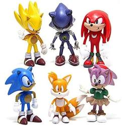 Sonic the Hedgehog Action Figures – 6-Pack Collectible Figures with Sonic Brooch– Highly Detailed Design – For Kids and Collectors– Includes Sonic, Tails, Knuckles, Metal Sonic, Amy Rose & Super Sonic