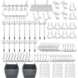 Pegboard Hooks Assortment, Plastic Bins, Peg Locks, for Organizing Tools, 140pcs