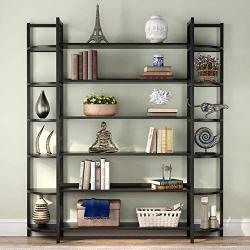 Tribesigns Triple Wide 6-Shelf Bookshelves , 6-Tier Large Etagere Bookcase Bookshelves Storage and Double Wide Bookshelf Display Shelves with Sturdy Metal Frame for Home Office Deco ,Black