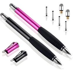 MEKO [2Pcs] [2nd Gen] Universal Disc Stylus Pens, [2 in 1 Precision Series] for iPhone X/8/8plus iPad/iPad Pro /iPad Mini and All Capacitive Touch Screens Bundle with 6 Replacement Tips(Black/Pink)