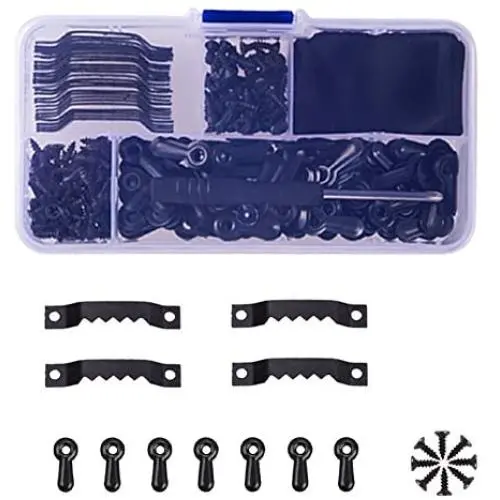 Topoox 25 Pieces Sawtooth Picture Frame Hanging 1.5” Hangers Double Hole with 100 Pieces 0.8” Photo Frame Turn Button with Screws, Black