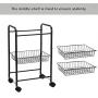 SONGMICS 3-Tier Metal Rolling Cart on Wheels with Baskets, Lockable Utility Trolley with Handles for Kitchen Bathroom Closet, Storage with Removable Shelves, Black UBSC03BK