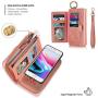 JAZ iPhone 8 / 7 Wallet Case - Zipper Purse Detachable Magnetic 14 Card Slots Wristlets Leather Wallet Case for Apple iPhone 8 / 7 / 6 / 6S