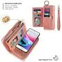 JAZ iPhone 8 / 7 Wallet Case - Zipper Purse Detachable Magnetic 14 Card Slots Wristlets Leather Wallet Case for Apple iPhone 8 / 7 / 6 / 6S