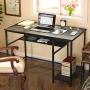Rolanstar Computer Desk, Home Office Writing Study Desk with Power Outlets 47'', Business Style Workstation Table with Storage Shelves,Stable Metal Frame, Black