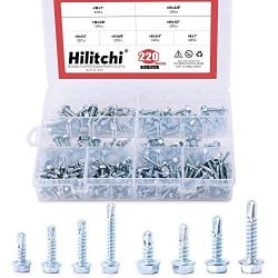 Hilitchi 220-Pieces Zinc Plated Hex Washer Head Self Drilling Sheet Metal Tek Screws Assortment Kit