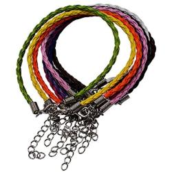 50pcs Bracelet Making Cord, Lystaii Multi Color Leather Plaited Bracelet Cords Ropes Charms with Lobster Claw Clasp for Bracelets Jewelry Making DIY Handicrafts 9.25inch Braided Ropes for Wrist