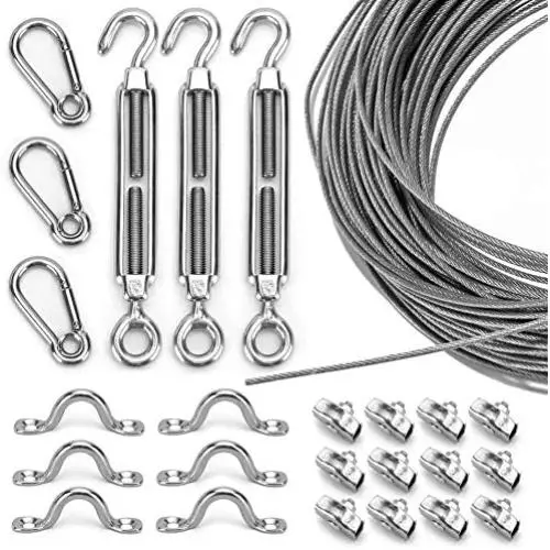 Litcher Globe String Light Suspension Kit, Outdoor Light Guide Wire, Vinyl Coated Stainless Steel Steel Cable，Include 150fts Transparent PVC and 304 Stainless Steel Wire Cable, Turnbuckle and Hooks