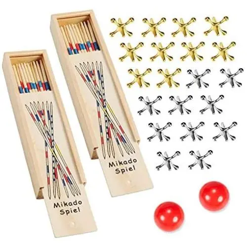 Jacks Game with Ball and Pick-Up Sticks Gift Set,with 20 Pieces Gold and Silver Metal Jacks, 2 Piece of Red Ball, 60 Piece Wooden Vintage Pickup Toys,Jax Game, Retro Game Jacks Game with Ball and Pick-Up Sticks Gift Set,with 20 Pieces Gold and Silver Metal Jacks, 2 Piece of Red Ball, 60 Piece Wooden Vintage Pickup Toys,Jax Game, Retro Game