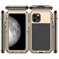 iPhone 11 Pro Max Case, CarterLily Full Body Shockproof Dustproof Waterproof Aluminum Alloy Metal Gorilla Glass Cover Case for Apple iPhone 11 Pro Max 6.5 inch (Gold)