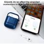 MOBEALO AirPods Leather Case 2 2019 Newes Protective Skin Cover Shockproof Accessories [Front LED Visible] with Stainless Steel Keychain Support Wireless Charging(Blue)