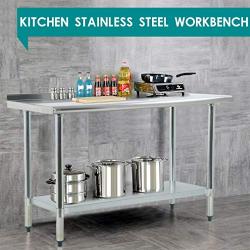 Commercial Prep Kitchen Work Table Stainless Steel Metal Table with Adjustable Foot Backsplash NSF Scratch Resistent and Antirust (24Wx48L)