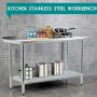 Commercial Prep Kitchen Work Table Stainless Steel Metal Table with Adjustable Foot Backsplash NSF Scratch Resistent and Antirust (24Wx48L)