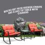 Pyramid Home Decor 3-Piece Rocking Bistro Set - Durable & Stylish Synthetic Wicker Outdoor Furniture - Glass Coffee Table with 2 Chairs for Balcony, Patio & Porch - Black Metal, Soft Red Cushions