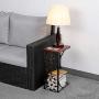 Yaheetech Moible Sofa Side End C Shaped Table Night Stands Bronze Metal Frame Wooden Top With Elegant Leaf Design for Living Room, Set of 2