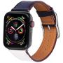 Surace Compatible with Apple Watch Band 38mm 40mm, Genuine Leather Watch Strap Stainless Steel Square Buckle Compatible for Apple Watch Series 4 Series 5 40mm,Indigo White Orange Band+Silver Buckle