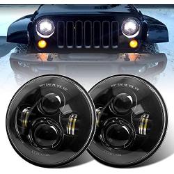 LX-LIGHT 7 Round Black Cree LED Headlight High Low Beam Compatible with Jeep Wrangler JK TJ LJ CJ Hummber H1 H2 (Pair)