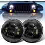 LX-LIGHT 7 Round Black Cree LED Headlight High Low Beam Compatible with Jeep Wrangler JK TJ LJ CJ Hummber H1 H2 (Pair)