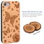 iProductsUS Wood Phone Case Compatible with iPhone SE (2020), iPhone 8, 7, 6/6S and Magnetic Mount, Engraved Butterflies and Flowers, Built-in Metal Plate, TPU Protective Cover (4.7 inch)