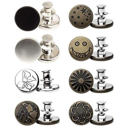 Celendi 8PCS Perfect Fit Button Adjustable Instant Button for Pants, Adds Or Reduces an Inch to Any Pants Waist in Seconds Metal Button Fits to Any The Cowboy Clothing Jackets Pants Bags, 17mm