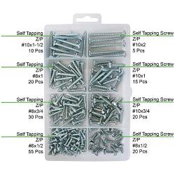 T.K.Excellent Self Tapping Screw Pan Head Phillips Drive Sheet Metal Screw Assortment Kit,175 Pieces