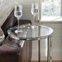 Walker Edison Ophelia Contemporary Metal and Glass Round C Accent Table, 16 Inch, Glass and Silver