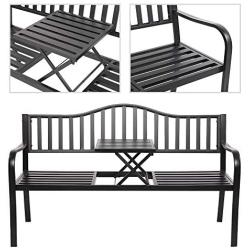 VINGLI 59'' Patio Garden Bench Table Outdoor Metal Park Benches,Cast Iron Steel Frame Chair Porch Path Yard Lawn Decor Deck