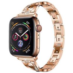 Yolovie Stainless Steel Band Compatible for Apple Watch Bands 40mm 38mm Women Rhinestone Bling Wristband Metal Bracelet Sport Strap with Removal Links for iWatch Series 5 4 3 2 1 - Rose Gold