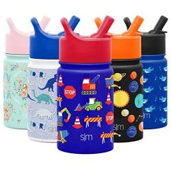 Simple Modern Kids Insulated Water Bottle Cup with Straw Stainless Steel Flask Metal Thermos for Toddlers Boys and Girls, 10oz, Construction