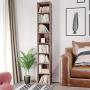 HOMFA CD DVD Storage Tower Rack, 8-Tier Wooden Media Storage Organizer Cabinet Unit, 71 Inches Height Bookshelf Display Bookcase with Adjustable Shelves for CDs, Books, Video Games, Arts, Oak
