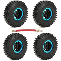 T best 4Pcs RC Wheels, 1.6in 1:10 Scale Remoted Control Tire Metal Inflatable RC Crawler Tire Replacement Part Accessory for SCX10 TRX4 D90 90046 1/10 RC Car