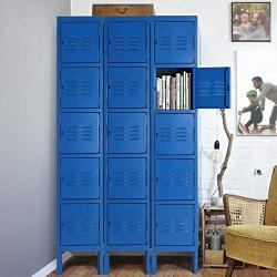 INVIE Metal Locker Steel Storage Locker with 5 Door 5 Tier Personal for Home Office School Gym Cabinet,Blue