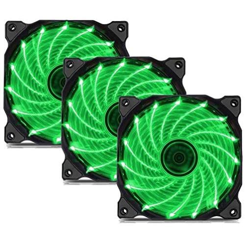 uphere 3-Pack Long Life Computer Case Fan 120mm Cooling Case Fan for Computer Cases Cooling 15LED Green,15G3-3