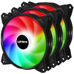 upHere Long Life 120mm 3-Pin High Airflow Quiet Edition Rainbow LED Case Fan for PC Cases, CPU Coolers, and Radiators 3-Pack,(PF120CF3-3)