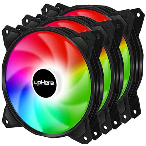 upHere Long Life 120mm 3-Pin High Airflow Quiet Edition Rainbow LED Case Fan for PC Cases, CPU Coolers, and Radiators 3-Pack,(PF120CF3-3)