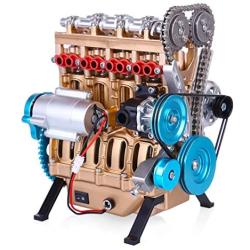 HMANE All Metal Car Inline Four Cylinder Engine Model Mini Assemble Engine Kit Education Toy for Adult