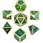 Hestya 7 Pieces Metal Dices Set DND Game Polyhedral Solid Metal D&D Dice Set with Storage Bag and Zinc Alloy with Enamel for Role Playing Game Dungeons and Dragons, Math Teaching (Gold Edge Green)