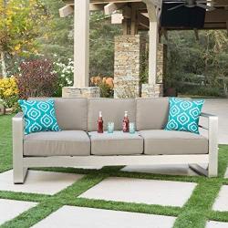 Christopher Knight Home Cape Coral Outdoor Loveseat Sofa with Tray, Khaki