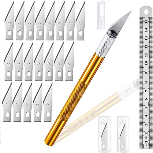 1 Pieces Craft Knife Hobby Knife with 11 Pieces Stainless Steel Blades Kit for Cutting Carving Scrapbooking Art Creation (yellow 20pcs)